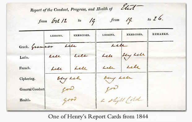 1844 Report Card for Henry Eliot