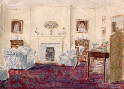 Ashmead Drawing Room, watercolour by EVJ