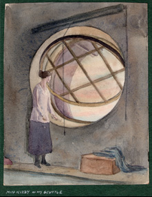 Miss Kirby in the Signal Section Room on Dewar Street at the Scuttle, watercolour by Eleanor Violet Jauncey
