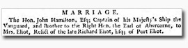 Harriot Eliot and John Hamilton Marriage Clipping in 'The Ipswich Journal' 25 Nov 1749