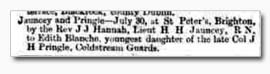 Marriage Announcement for Henry Jauncey and Blanche Pringle 'Dublin Daily Express' 03 Aug 1885