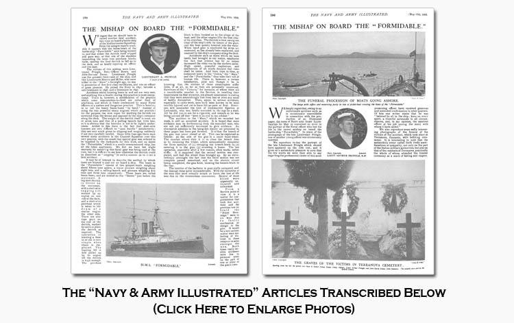 Articles about Lt. Arthur Pringle and the Accident Aboard HMS Formidable (1902)