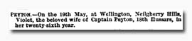 Death Notice for Violet Peyton 'Morning Post' 06 Jul 1866