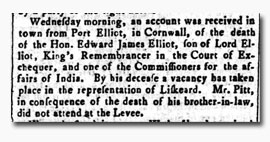 Clipping from 'Kentish Weekly Post' 22 Sep 1797